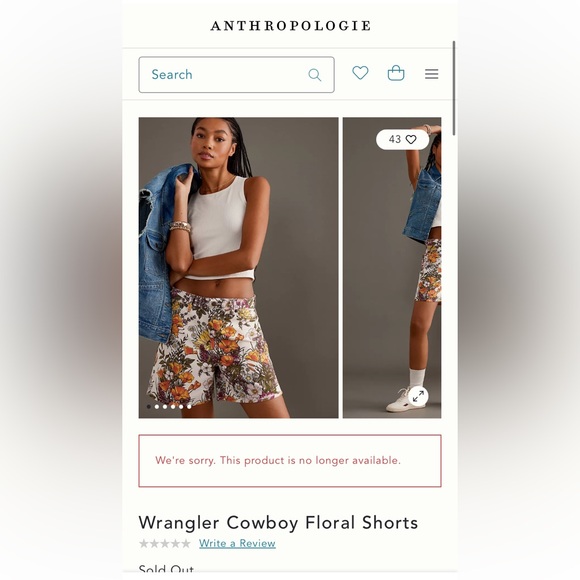 Anthropologie x Wrangler Floral Shorts Cowboy High Rise 5.5 In Retro Wanderer 25 - Picture 4 of 14